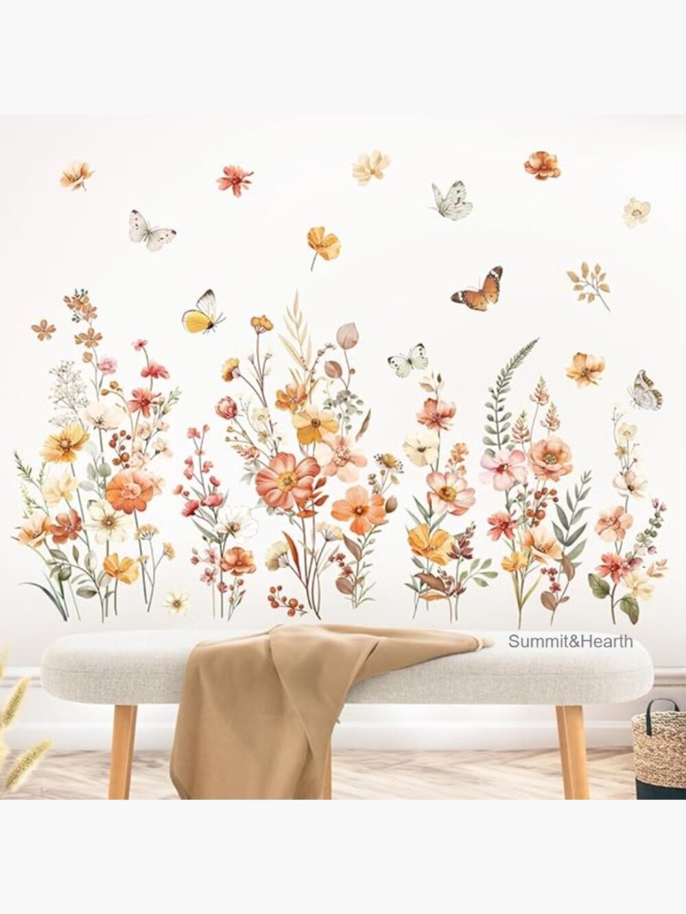 Boho Flower Wall Decals, 2 Sheets, 11.8x35.4 Inches, Waterproof PVC
